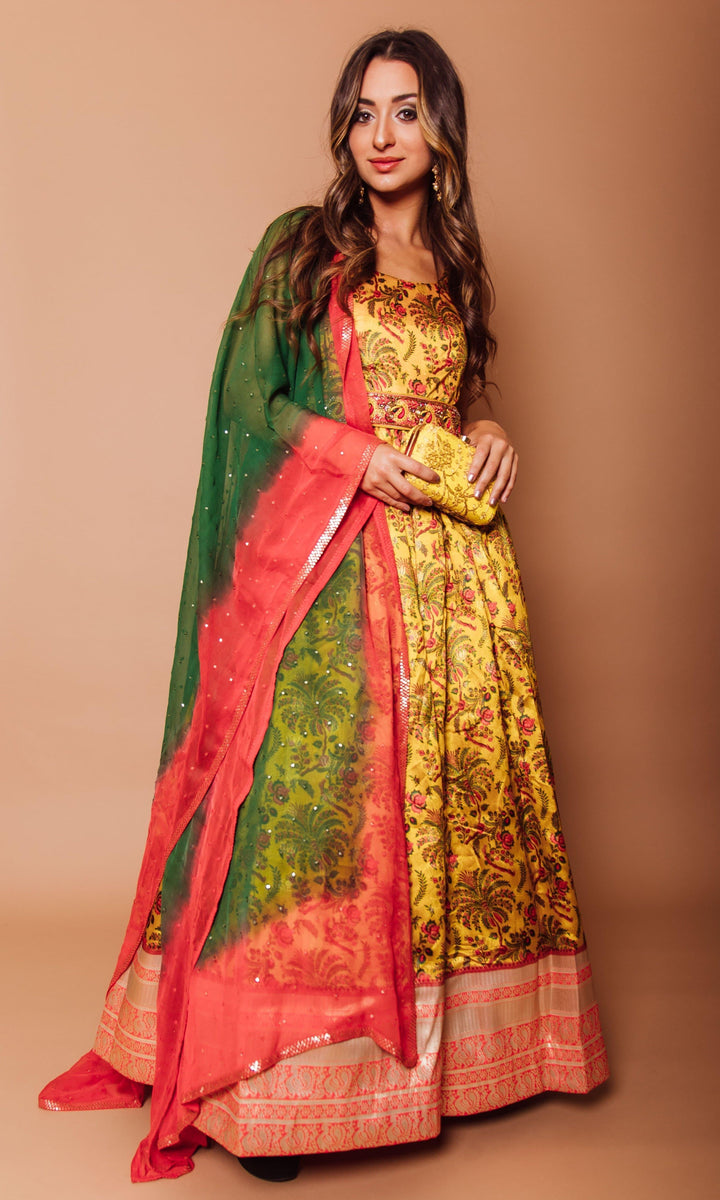 Yellow A-Line Long Dress-Raas USA