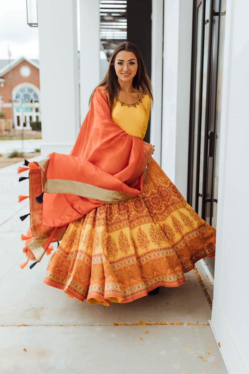Yellow Chaniya choli with Hand Embroidered Blouse-[haldi_outfit]-Raas