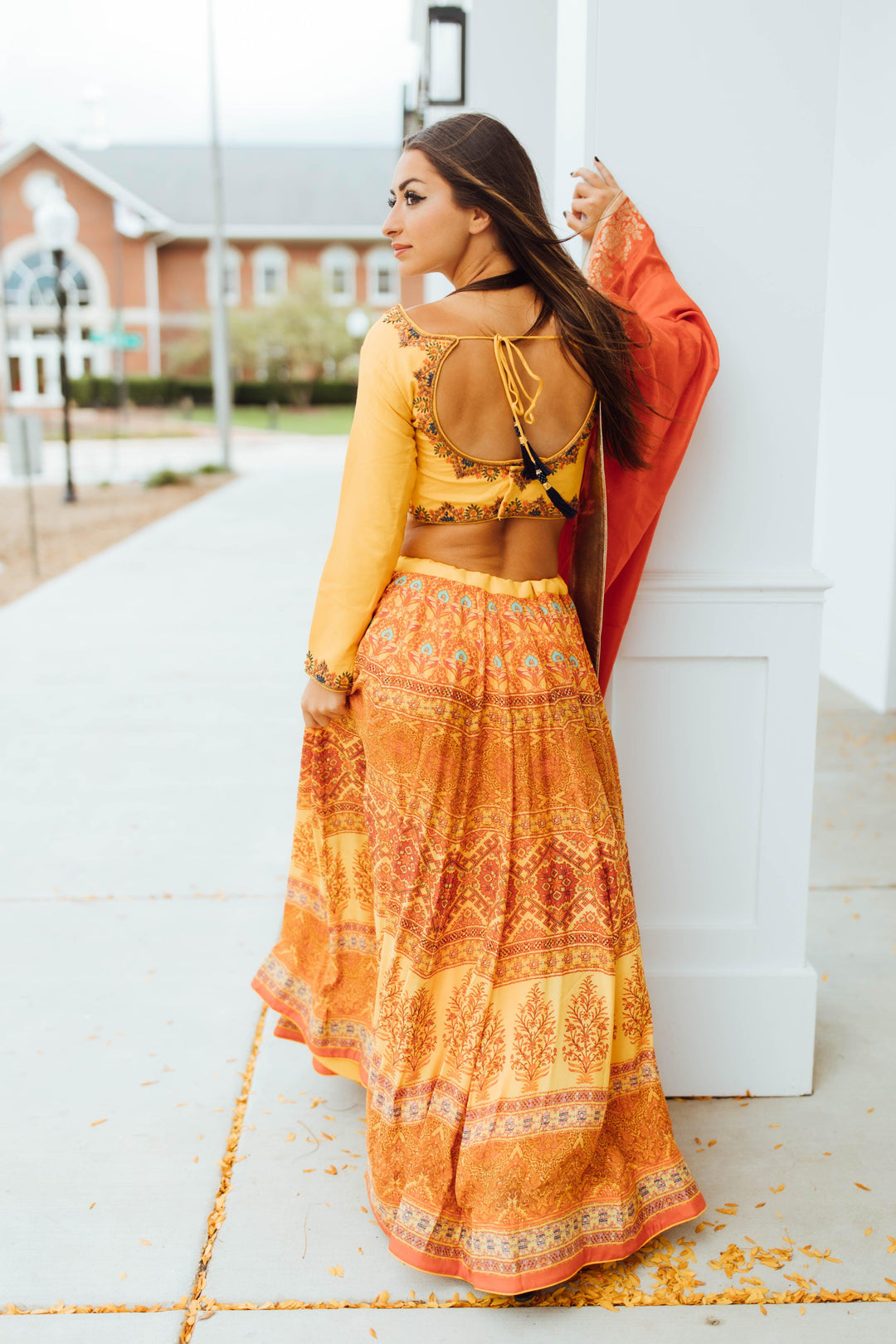 Yellow Chaniya with Hand Embroidered Blouse-Raas USA