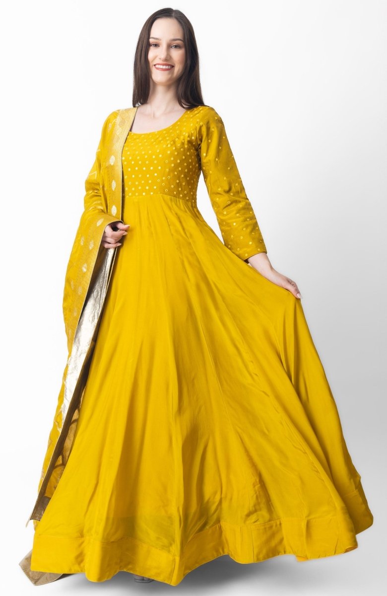 Yellow Dress with Mirror Embroidery