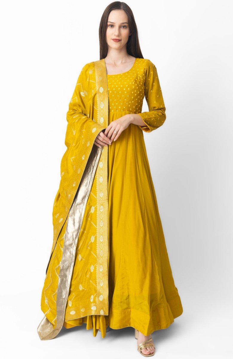 Yellow Dress with Mirror Embroidery