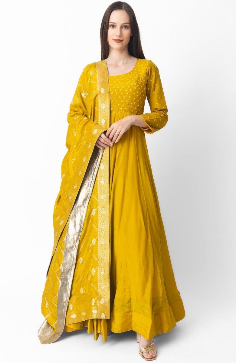 Yellow Dress with Mirror Embroidery