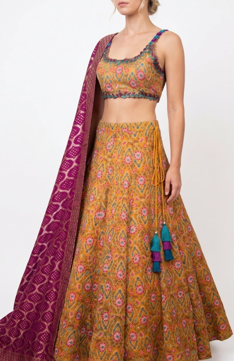 Yellow Lehenga Choli Set-[mehendi outfit]-Raas