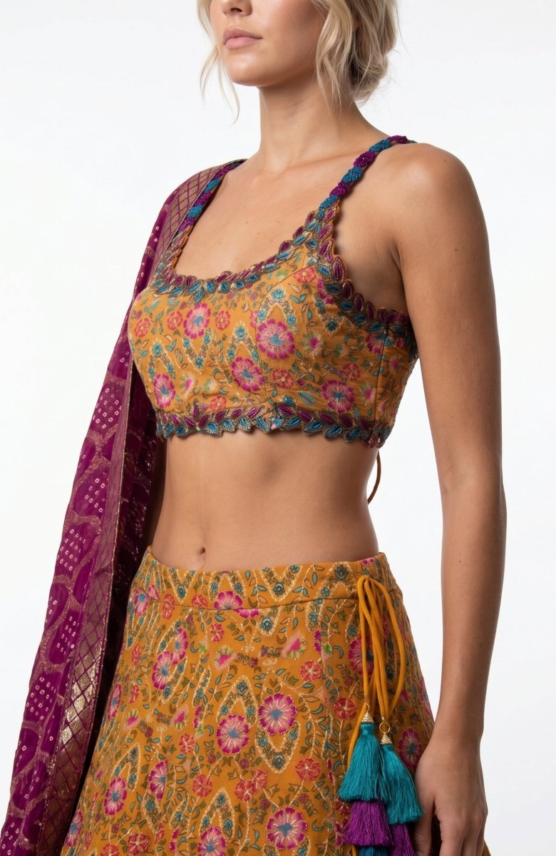 Yellow Lehenga Choli Set-[mehendi outfit]-Raas