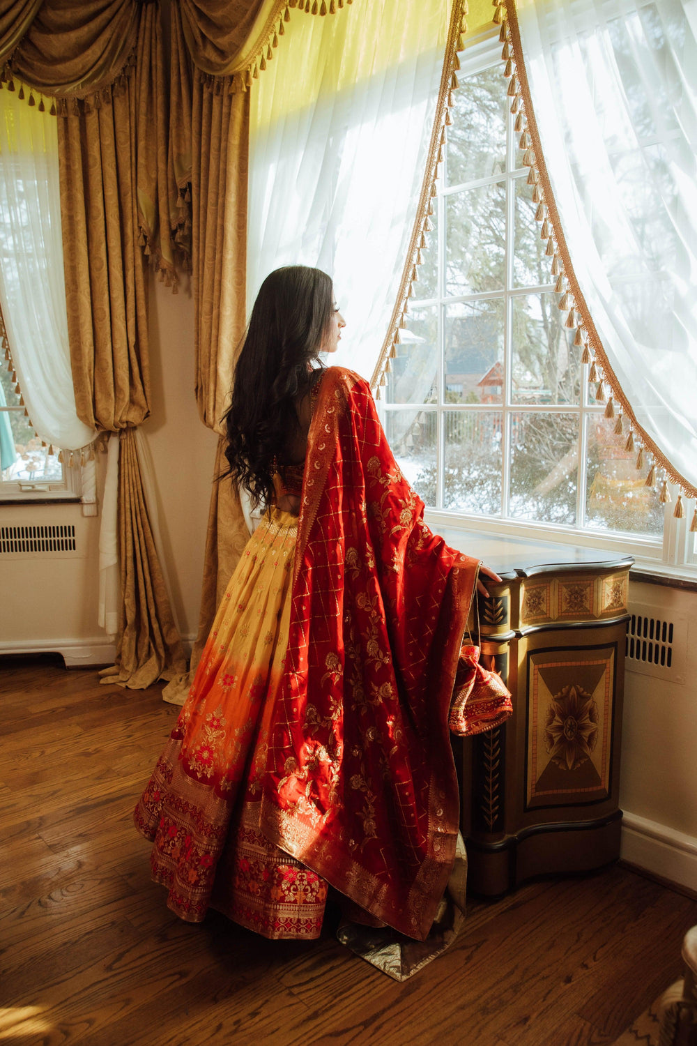 Yellow Lehenga Choli Set with Hand Embroidered Blouse-[mehendi outfit]-Raas