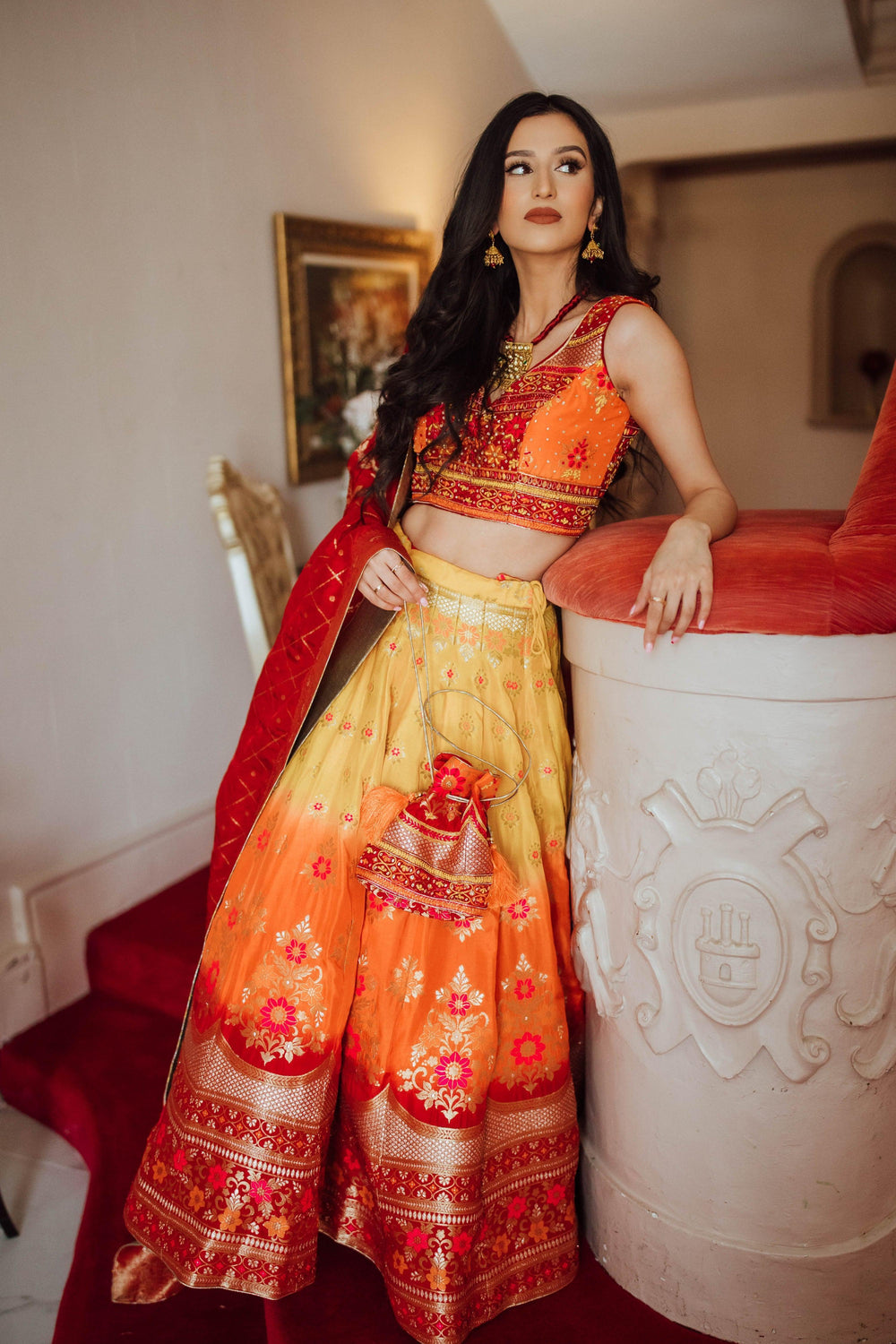 Yellow Lehenga Choli Set with Hand Embroidered Blouse-[mehendi outfit]-Raas