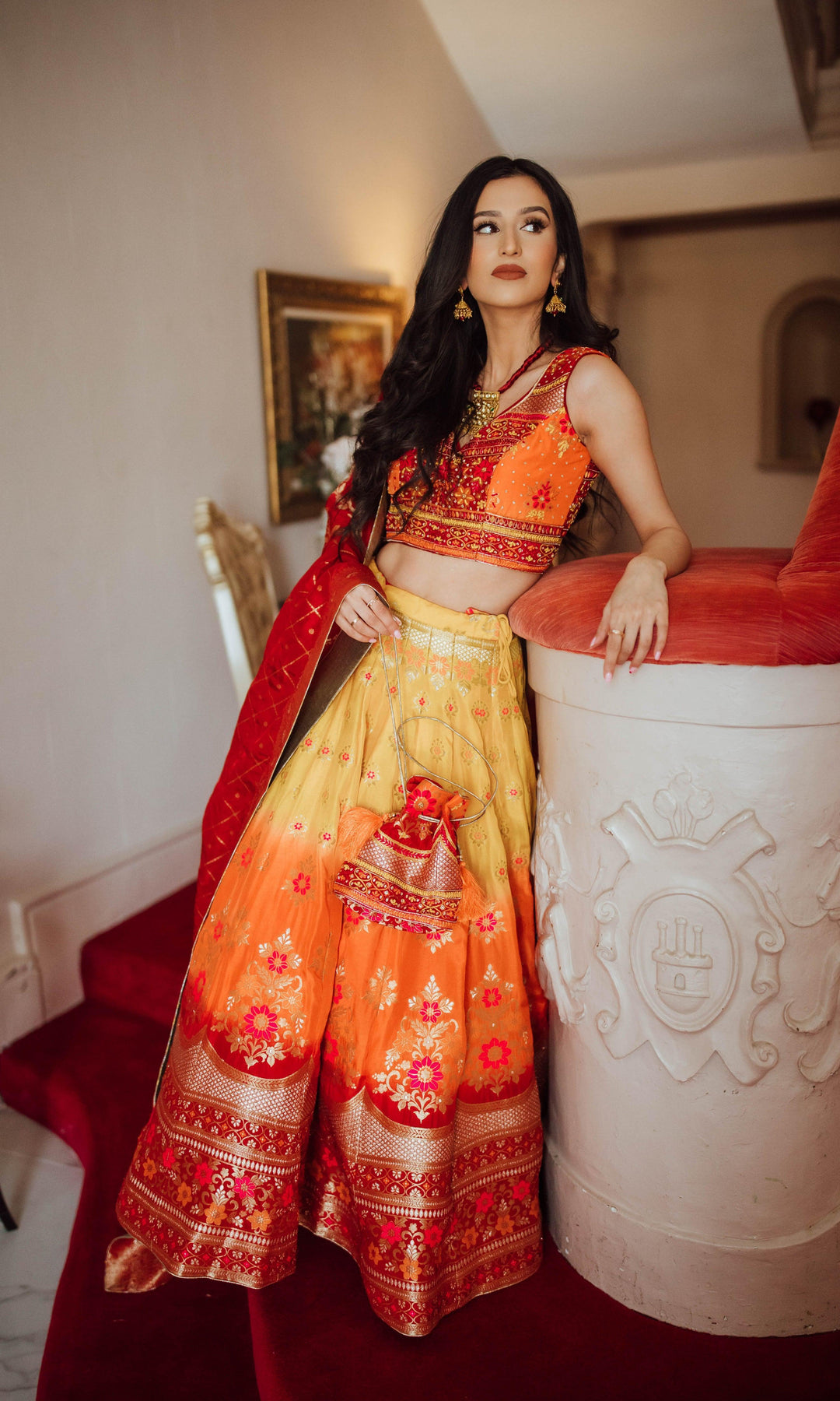 Yellow Lehenga Choli Set with Hand Embroidered Blouse-[mehendi outfit]-Raas