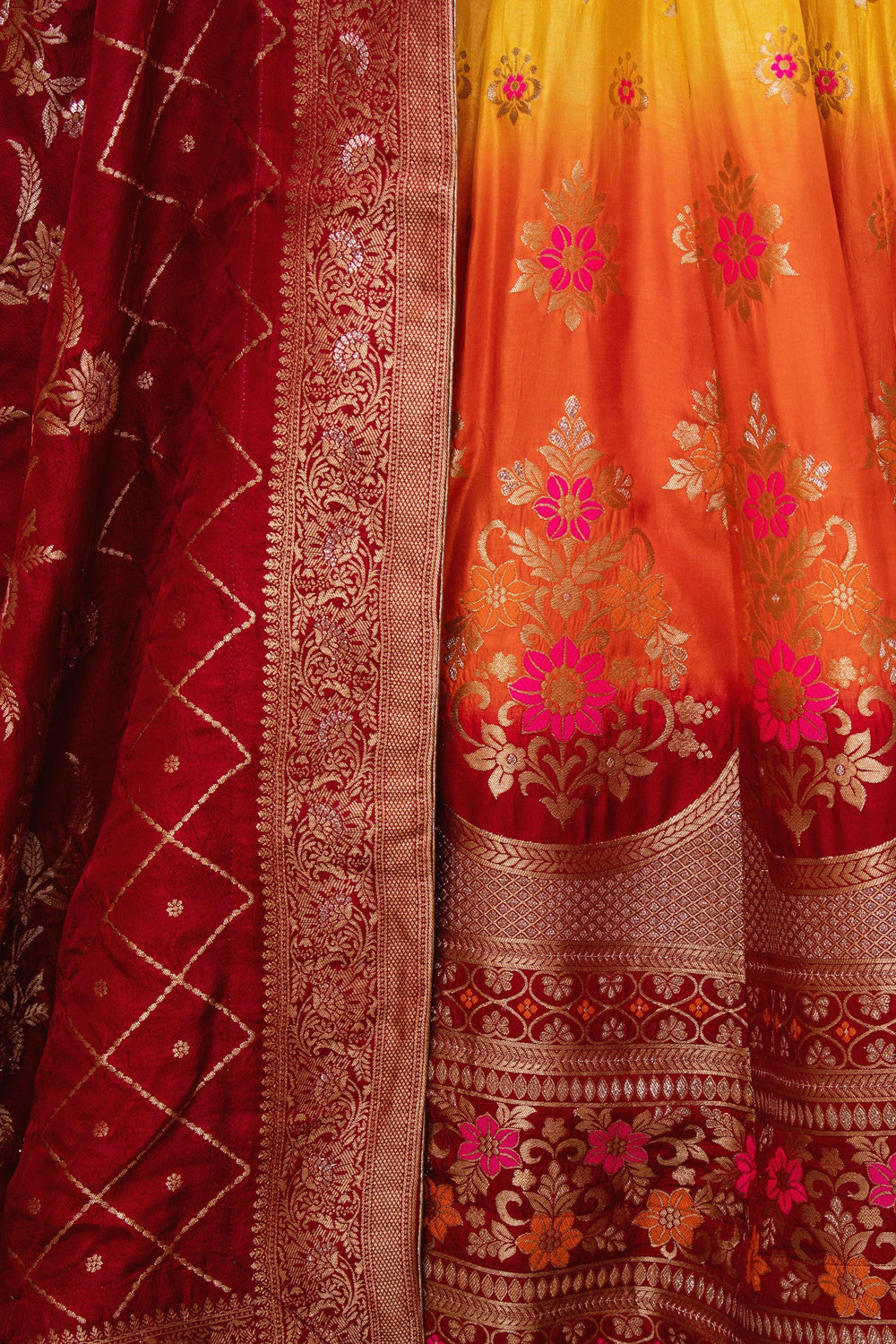 Yellow Lehenga Choli Set with Hand Embroidered Blouse-[mehendi outfit]-Raas