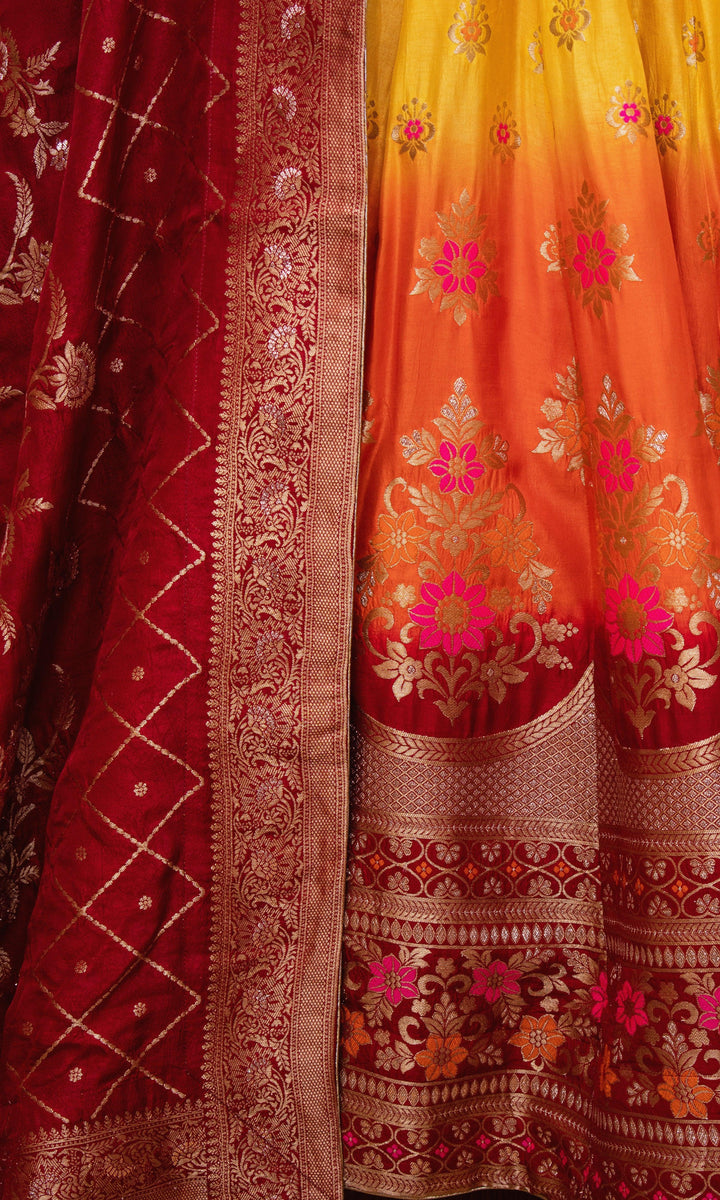 Yellow Lehenga Choli Set with Hand Embroidered Blouse-[mehendi outfit]-Raas