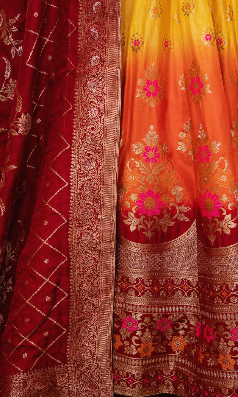 Yellow Lehenga Choli Set with Hand Embroidered Blouse-[mehendi outfit]-Raas
