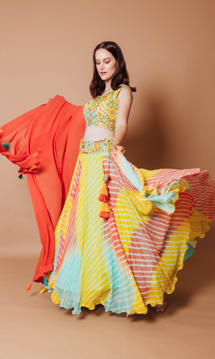 Yellow Lehenga Choli with Heavy Embroidery Blouse and Dupatta-[mehendi outfit]-Raas