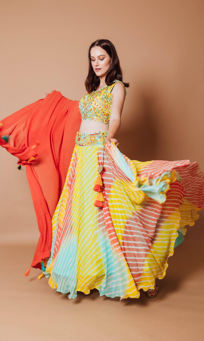 Yellow Lehenga Choli with Heavy Embroidery Blouse and Dupatta-[mehendi outfit]-Raas