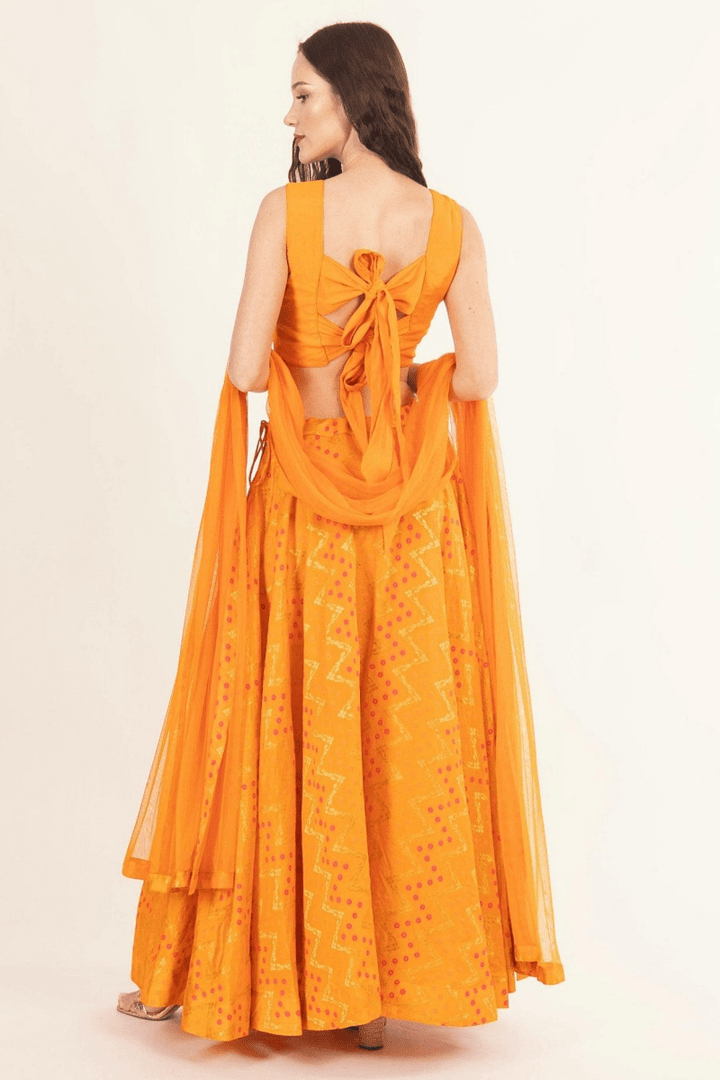 Yellow Lehenga with Silk Sleeveless Blouse-[haldi_outfit]-Raas