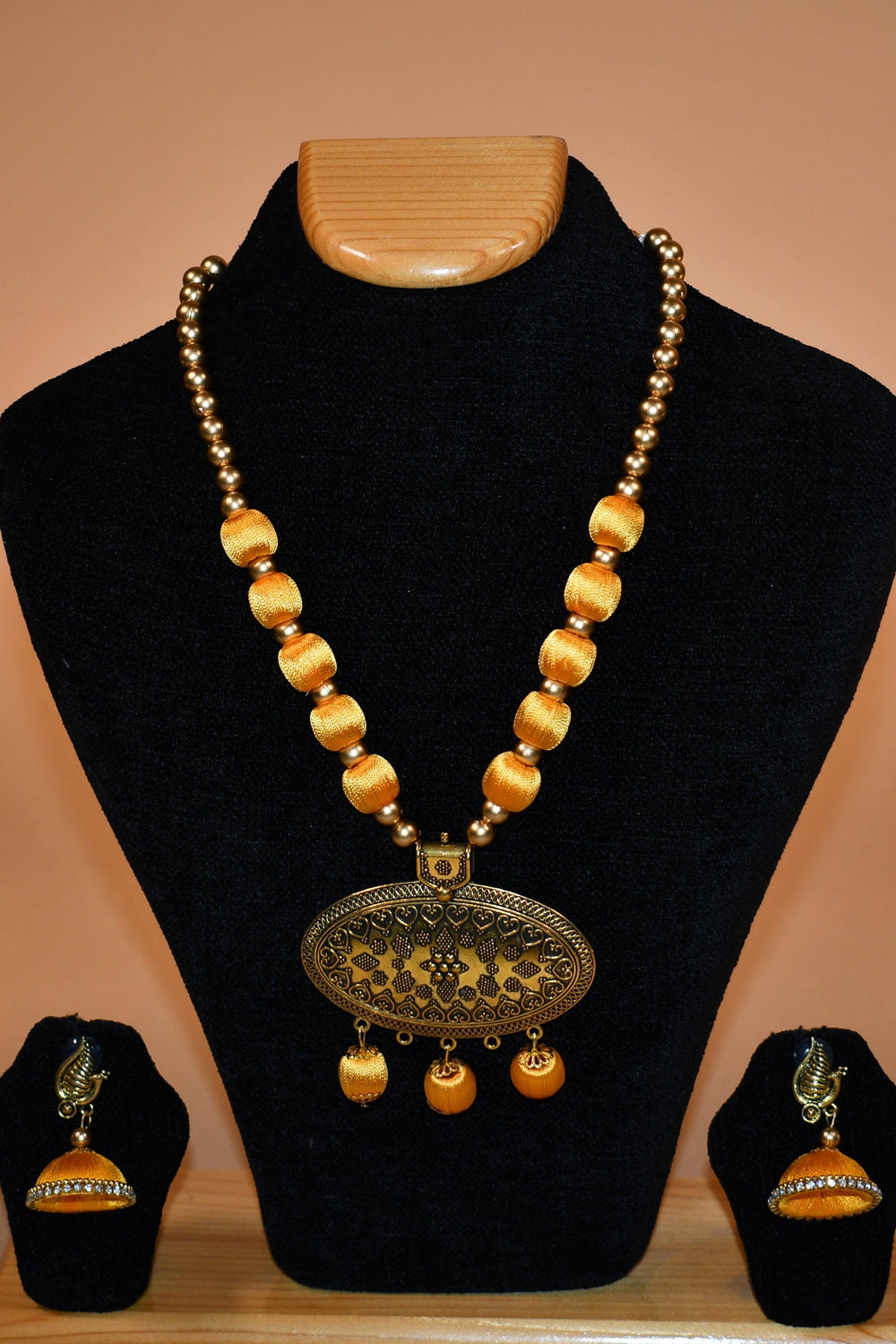 Yellow Oval Shaped Beaded Necklace Set FASHION JEWELRY RAAS