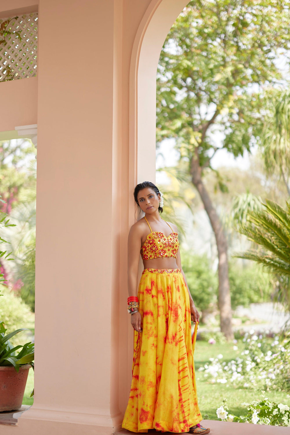 Yellow Tie-Dye Lehenga Choli Set-[haldi_outfit]-Raas