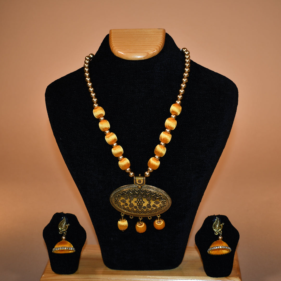 Yellow Oval Shaped Beaded Necklace Set