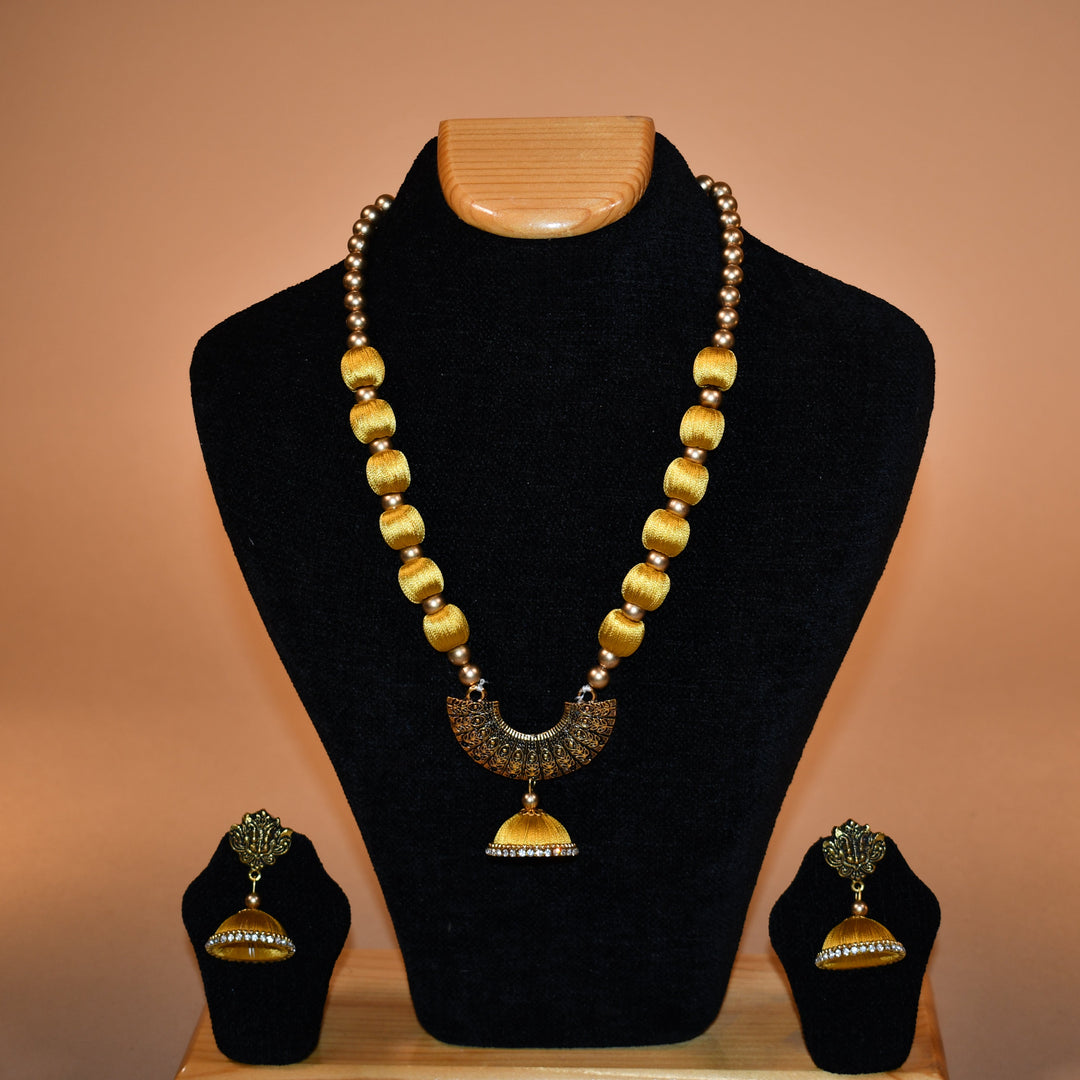 Yellow U Shaped Beaded Necklace Set