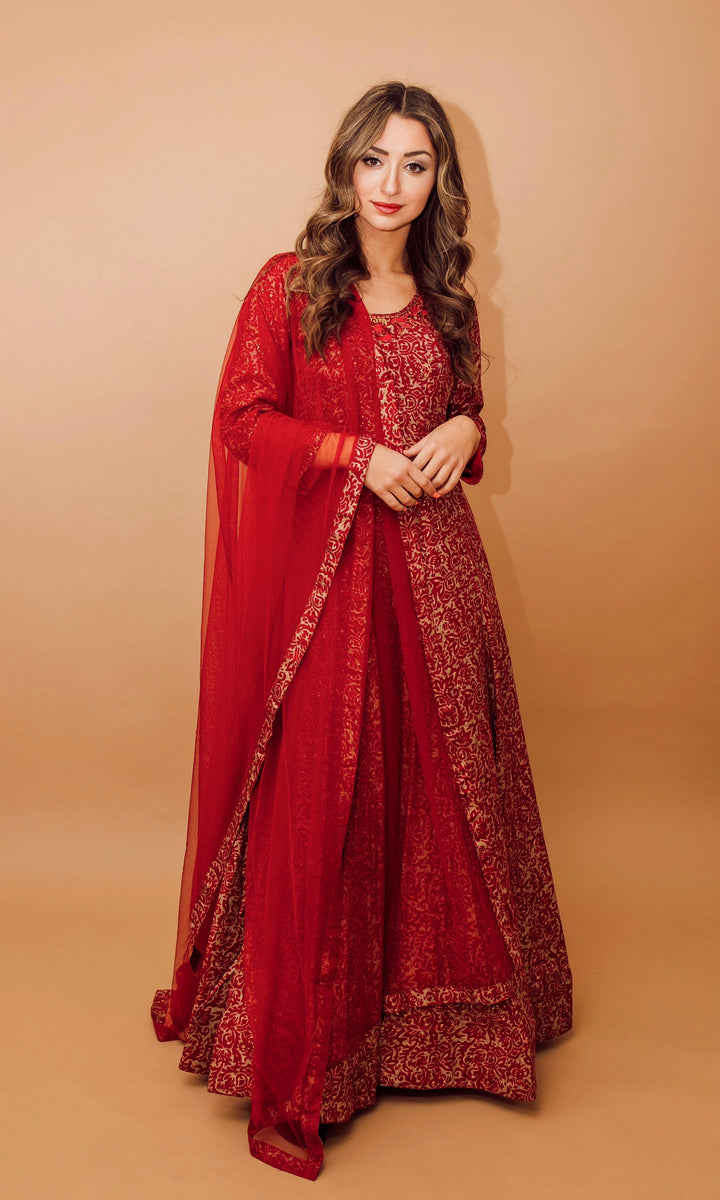 Zadie Red Long Dress with Embroidered Neckline-Raas USA