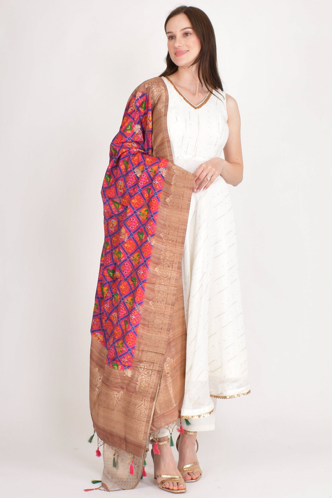 Zara Pink Patola Print Dupatta-Raas USA