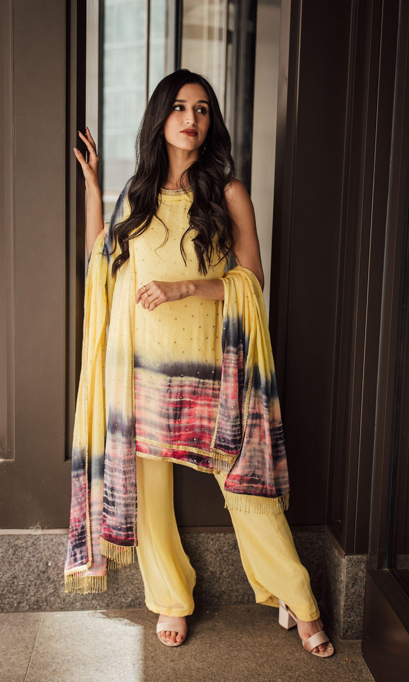 Zaria Yellow Salwar Kameez Set-Raas