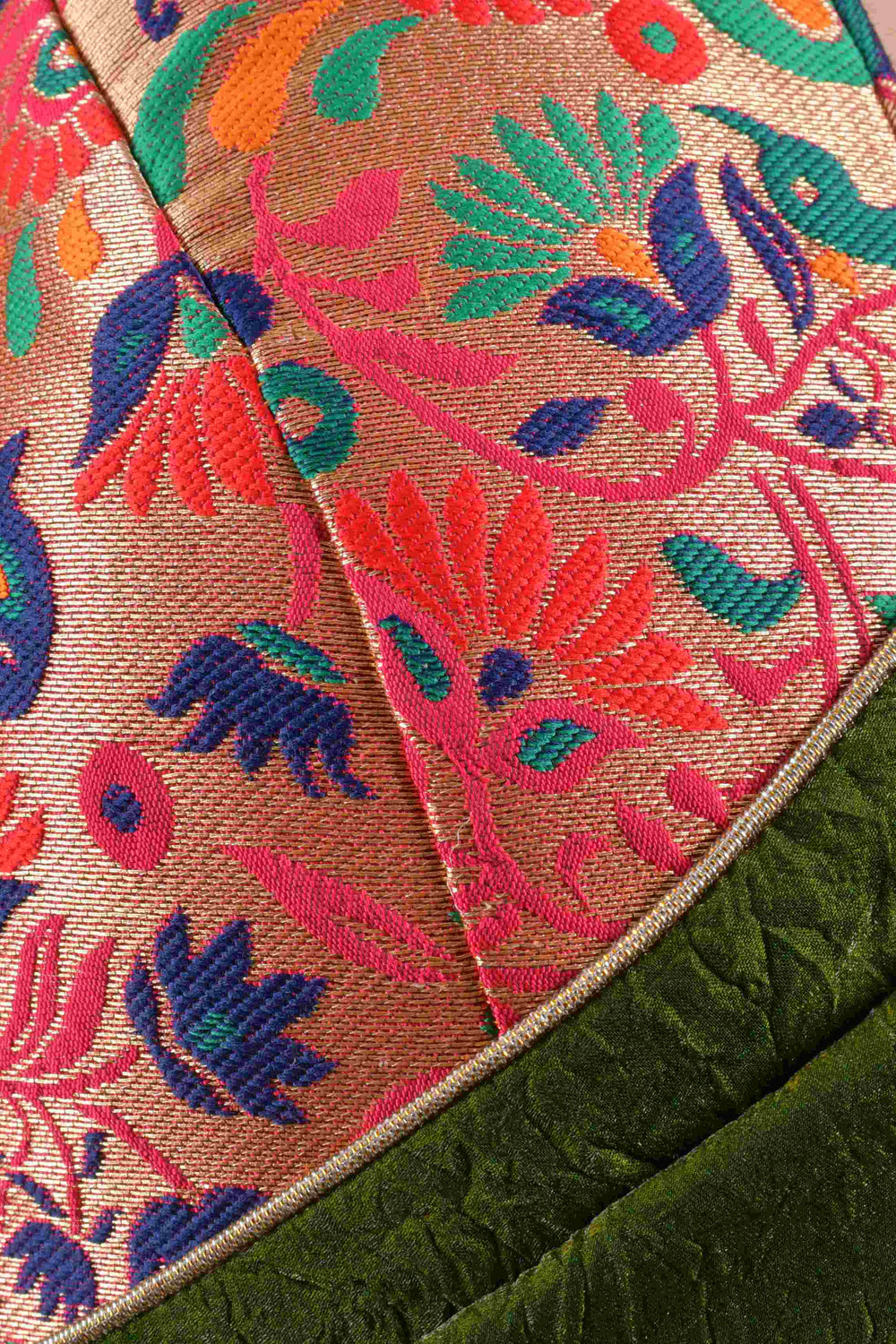 Zaya Green Pre-Pleated Saree with brocade Blouse — Crushed Silk, Ready in 30 Seconds-[pre_stitched_saree]-Raas