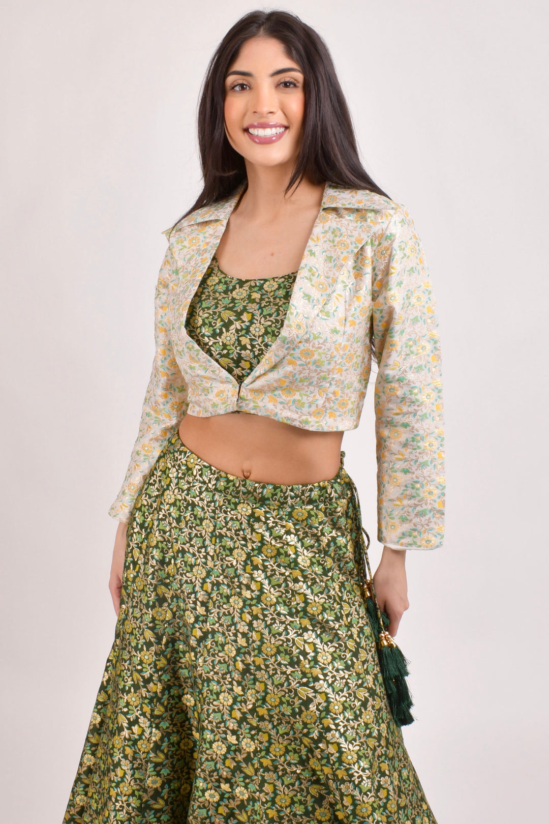 Zele Green Banarasi Lehenga Choli With Jacket