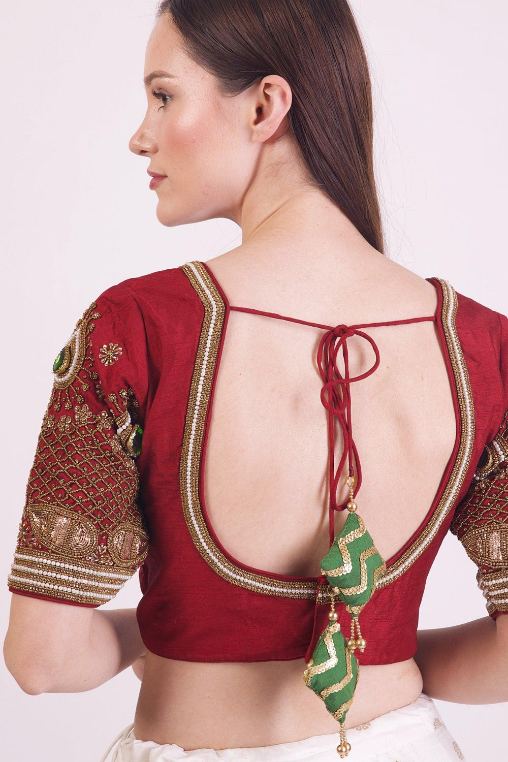 Zoey Maroon Blouse with Embroidered Pearls BLOUSE RAAS