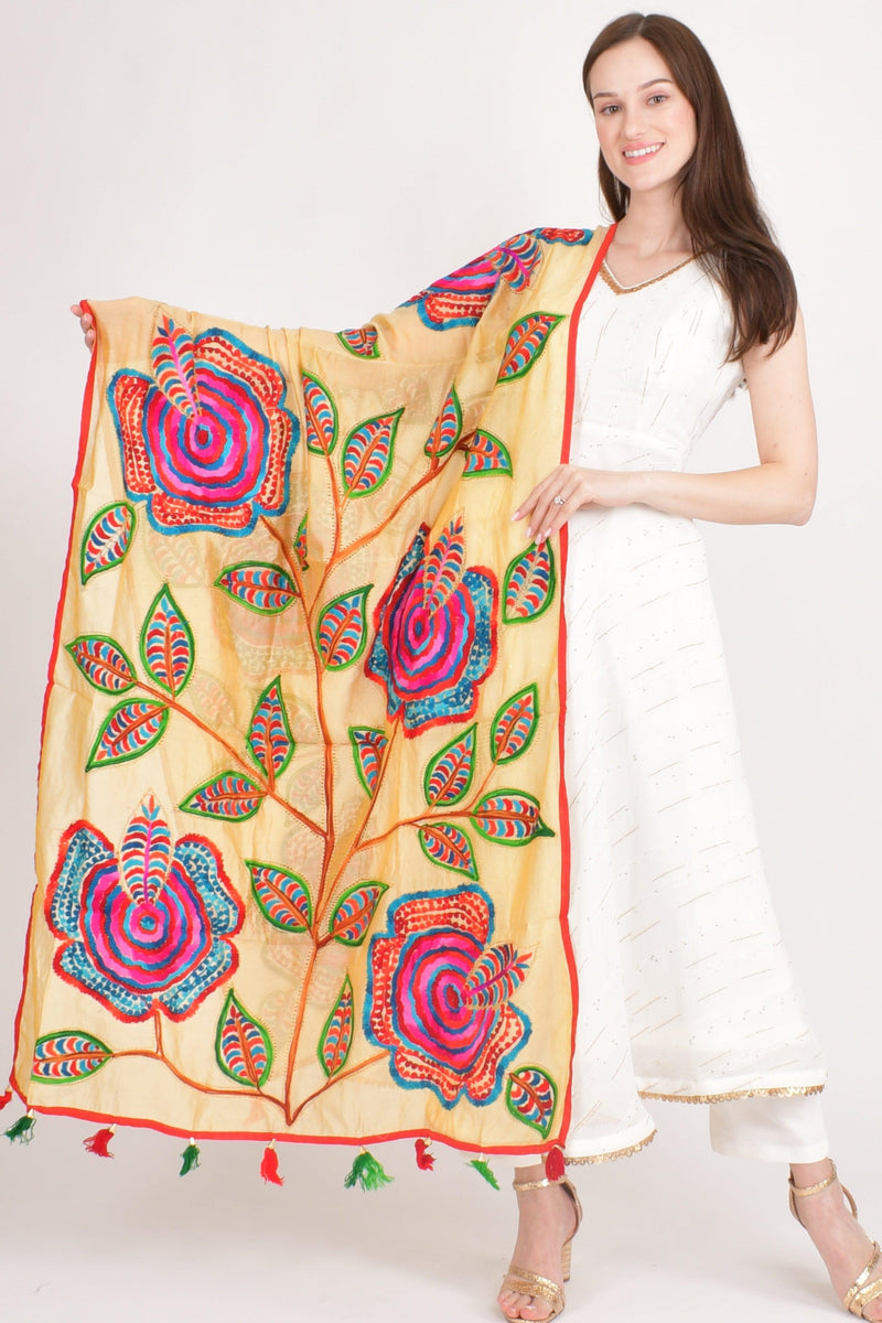 Zoya Yellow Floral Hand Embroidered Dupatta RAAS