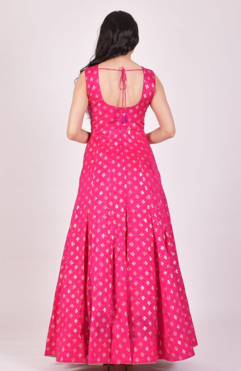 Pink Long Dress Gown with Dupatta - Raas