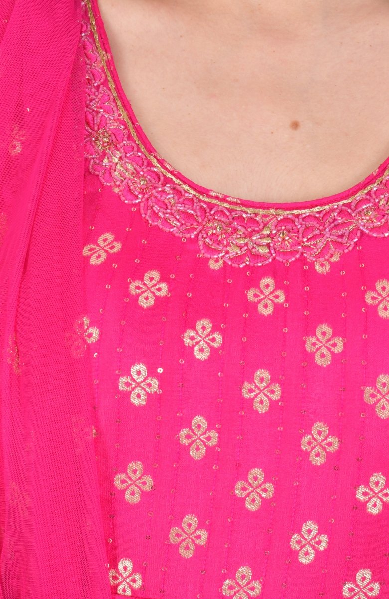 Pink Long Dress Gown with Dupatta - Raas