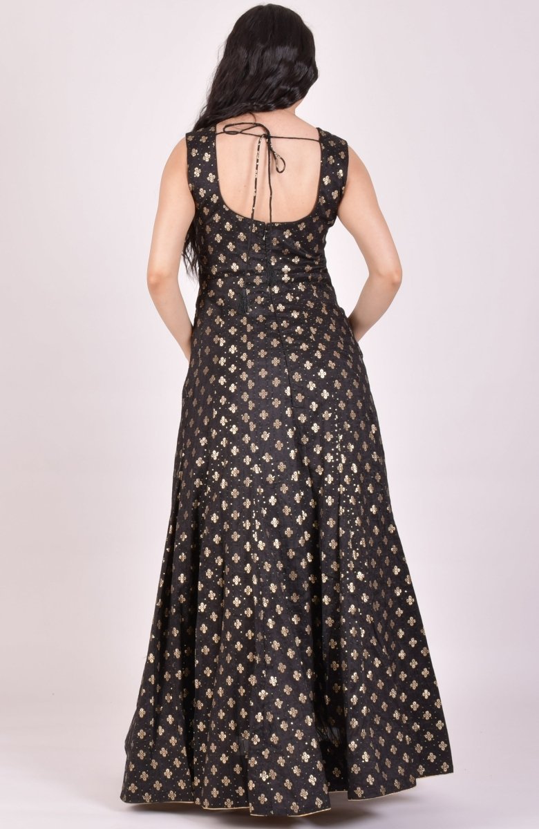 Black Long Dress Gown with Dupatta - Raas