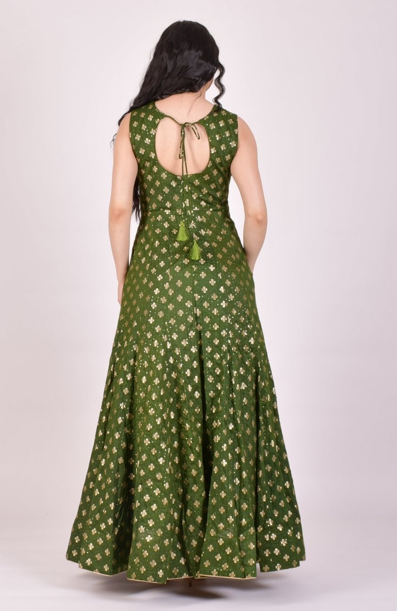 Green Long Dress Gown with Dupatta - Raas