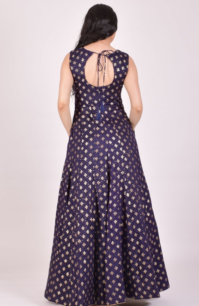 Purple Long Dress Gown with Dupatta - Raas
