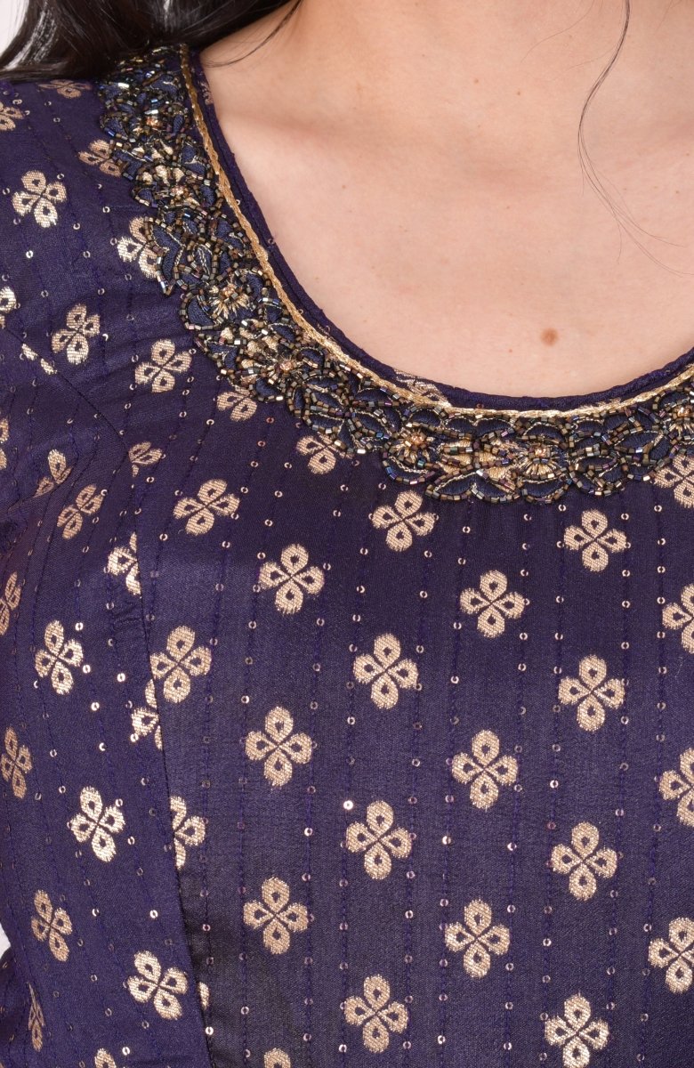 Purple Long Dress Gown with Dupatta - Raas