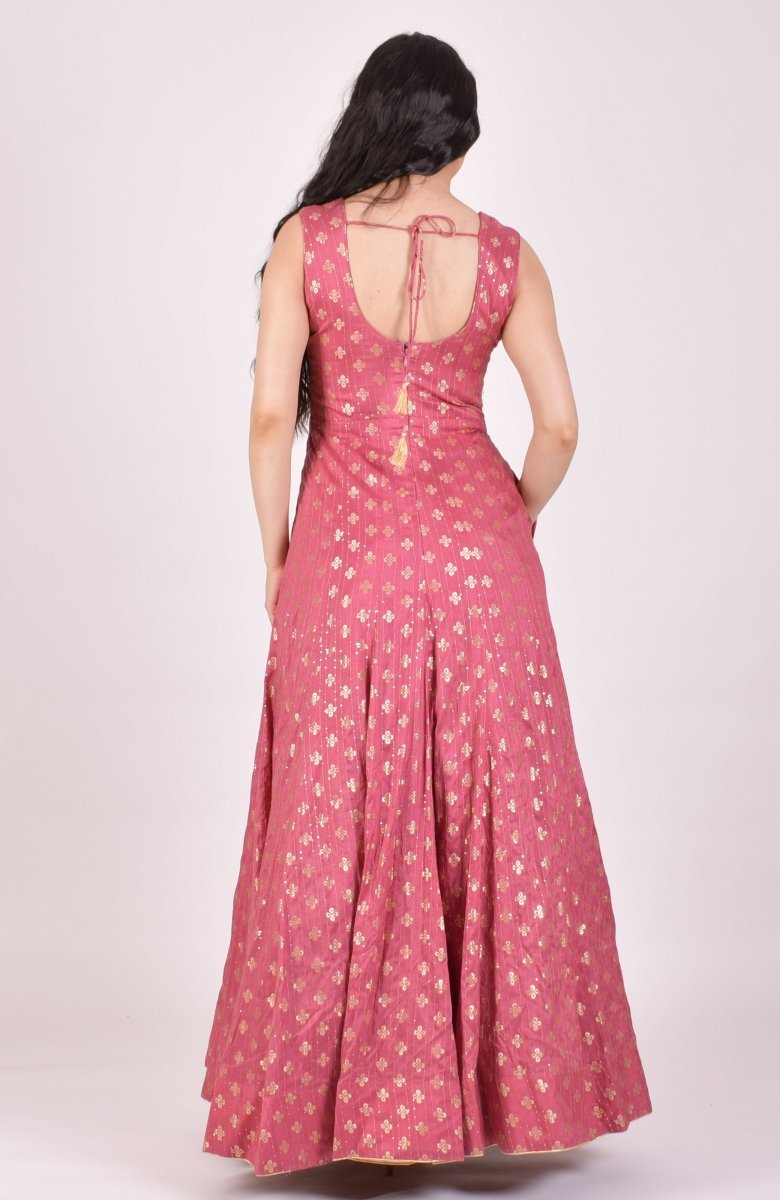 Pink Long Dress Gown with Dupatta - Raas