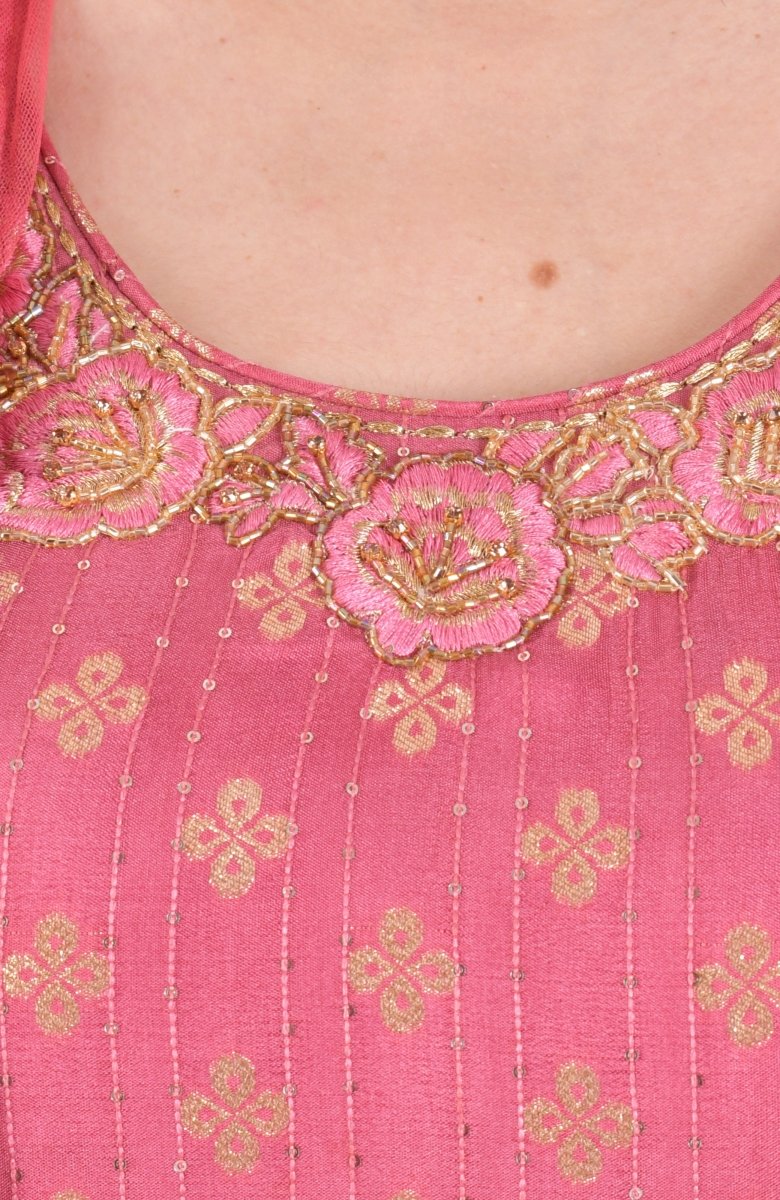 Pink Long Dress Gown with Dupatta - Raas