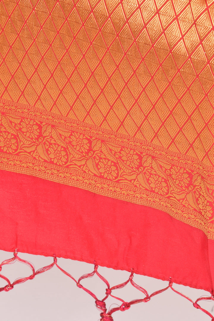 Alina Red & Golden Jacquard Dupatta - Raas