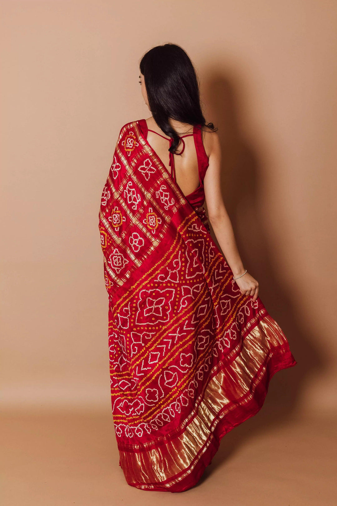 Anaya Red Pure Bandhej Saree - Raas