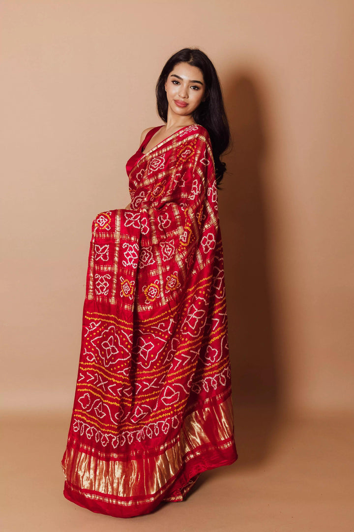 Anaya Red Pure Bandhej Saree - Raas