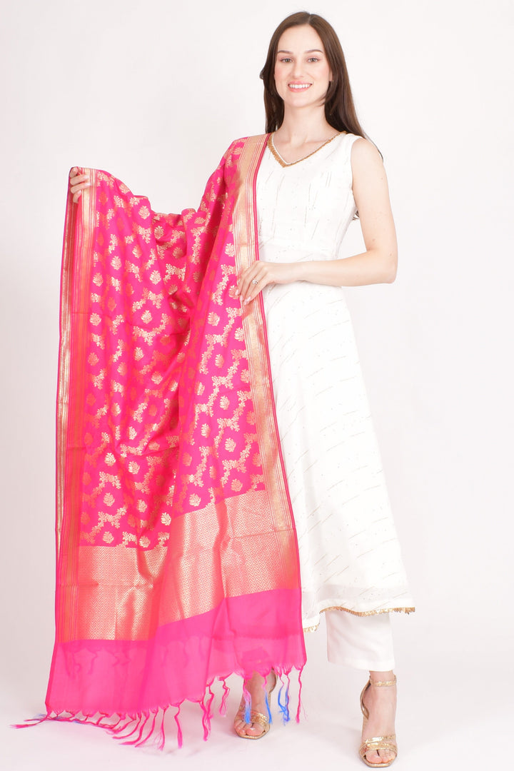 Anika Jacquard Pink Dupatta - Raas