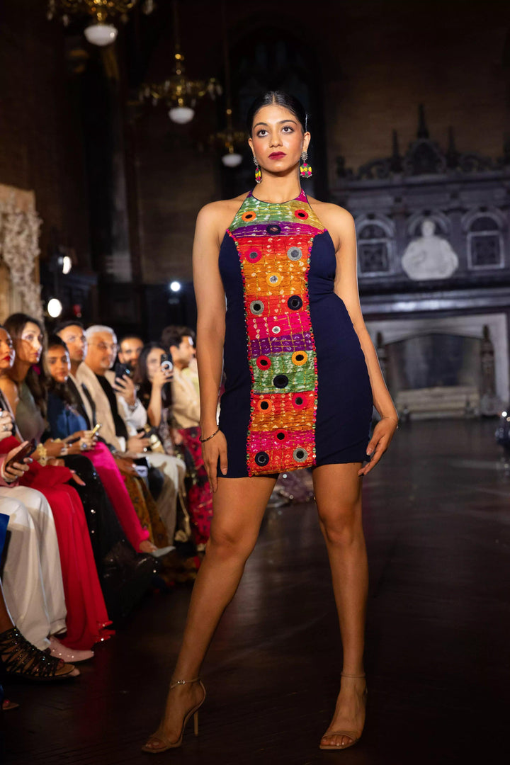 Anita Multicolor Short Dress with Halter Neck - Raas