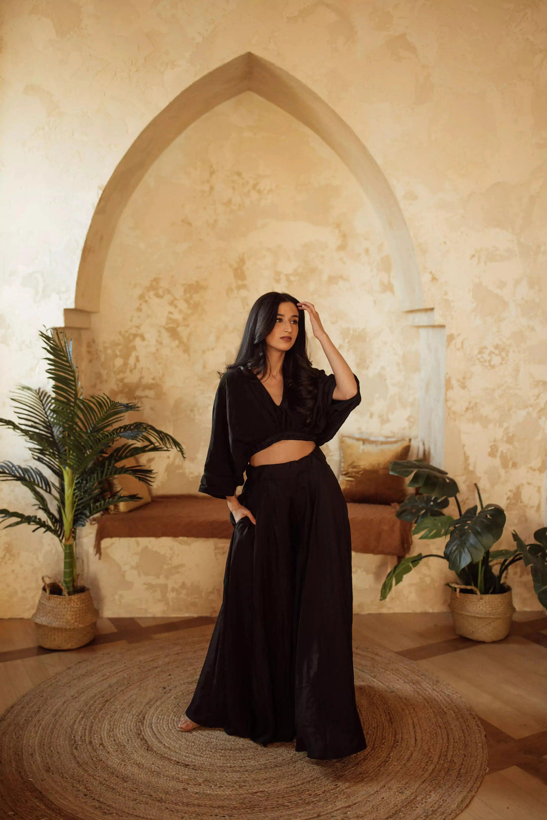 Anja Black Flowy Palazzo Pantsuit Set - Raas