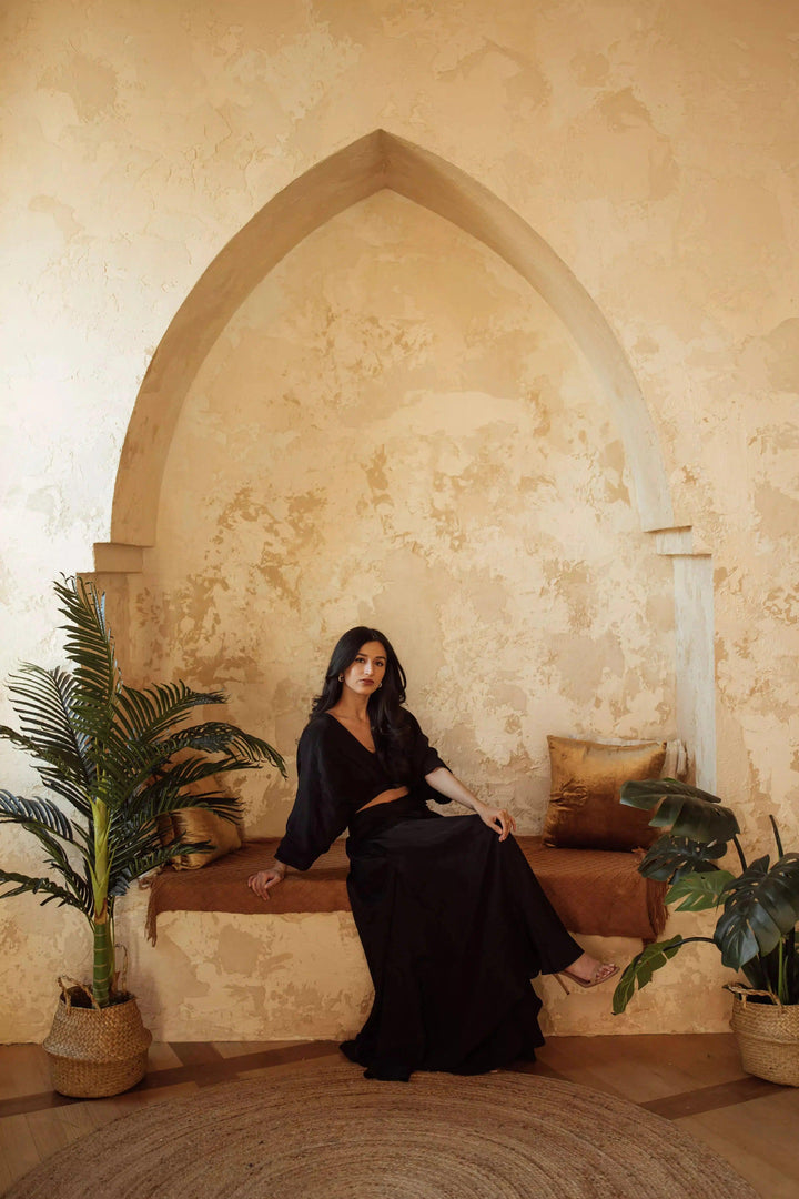 Anja Black Flowy Palazzo Pantsuit Set - Raas