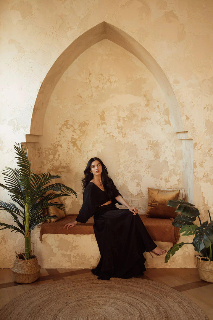 Anja Black Flowy Palazzo Pantsuit Set - Raas