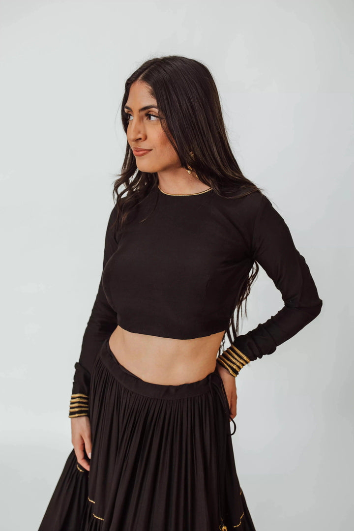 Antonia Full Flare Black Tiered Lehenga-[lehenga choli]-[chaniya choli]