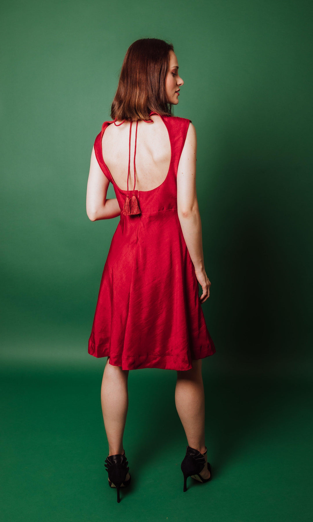 AG1947 Red Raw silk Maya dress-Raas The Global Desi-[Indian_dresses]-[Indi_dresses]