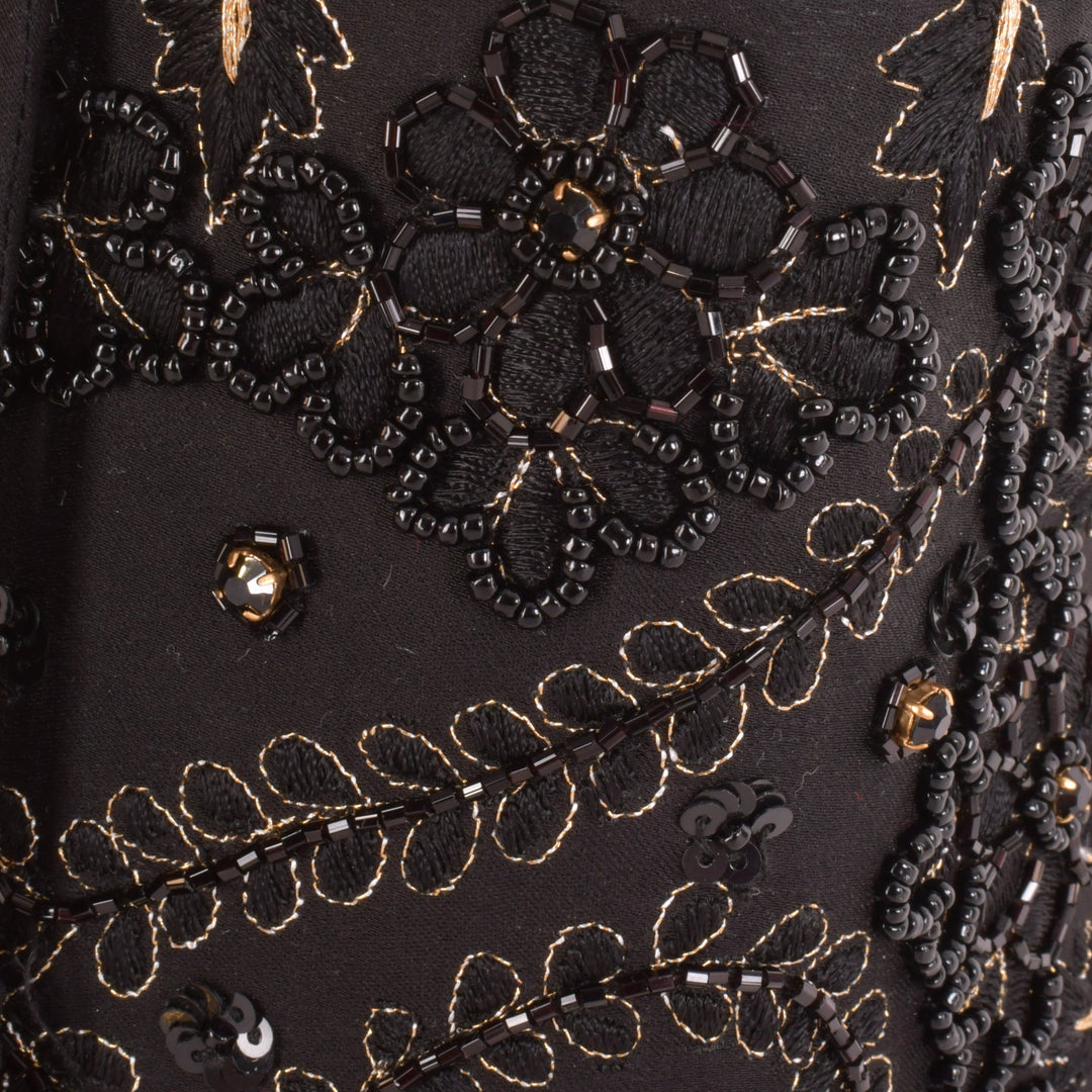 Aria Black & Gold Embroidered Bucket bag