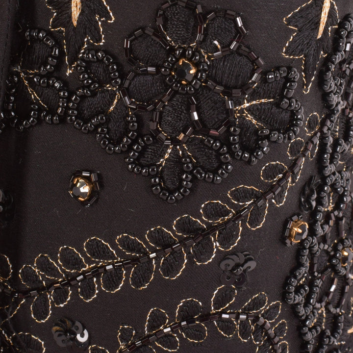Aria Black & Gold Embroidered Bucket bag