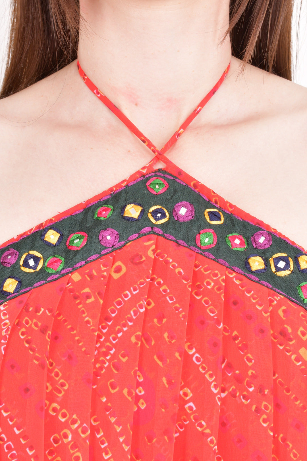 Ava Red Embroidered Halter Top - Raas