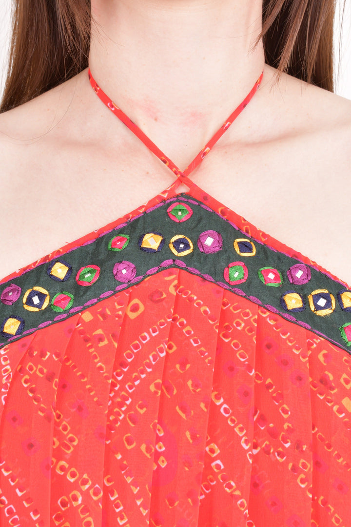 Ava Red Embroidered Halter Top - Raas